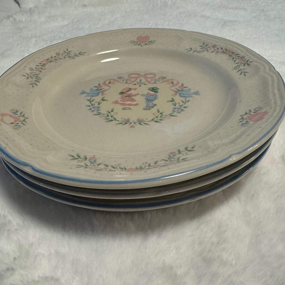 Vintage Tienshan Stoneware "Memories"  3 Salad Plate Set Cottagecore Country EUC - Picture 3 of 10